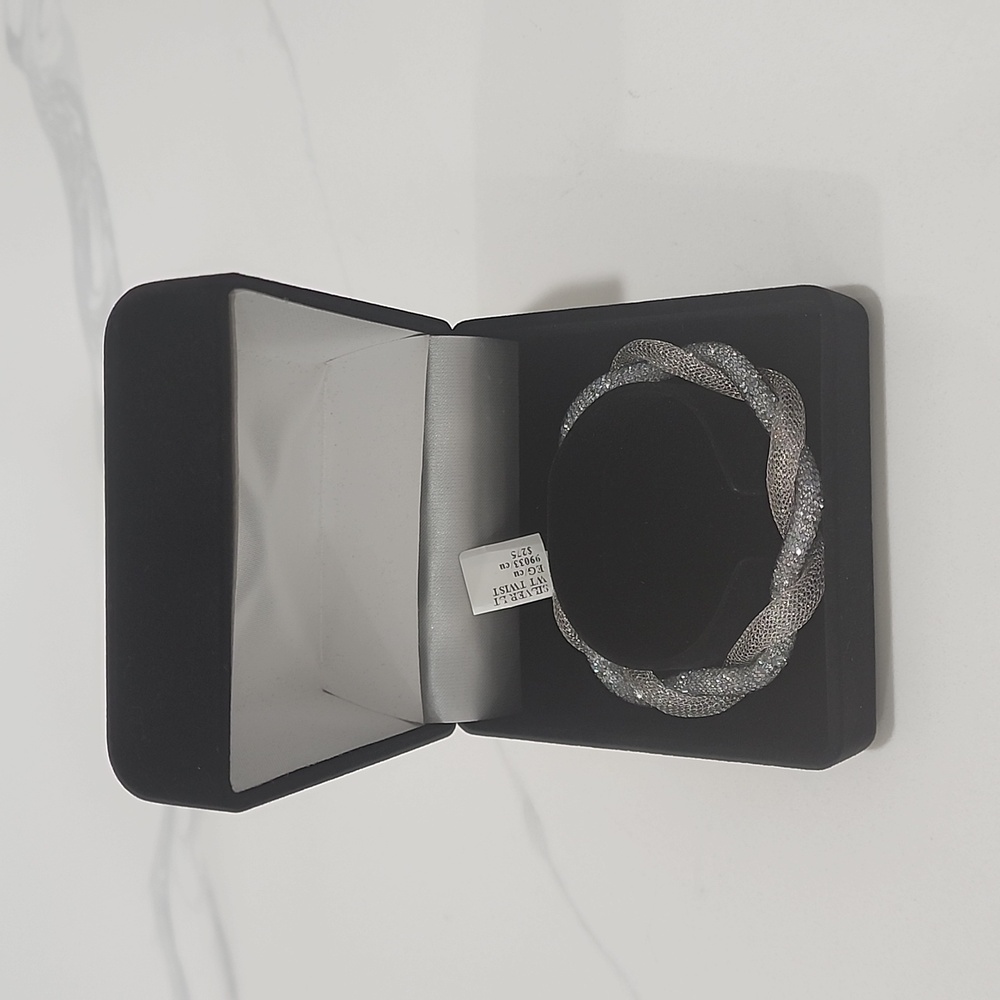 2 Tone Silver & Black Mesh Twist with Cubic Zirconia Bracelet - Never Used / NEW